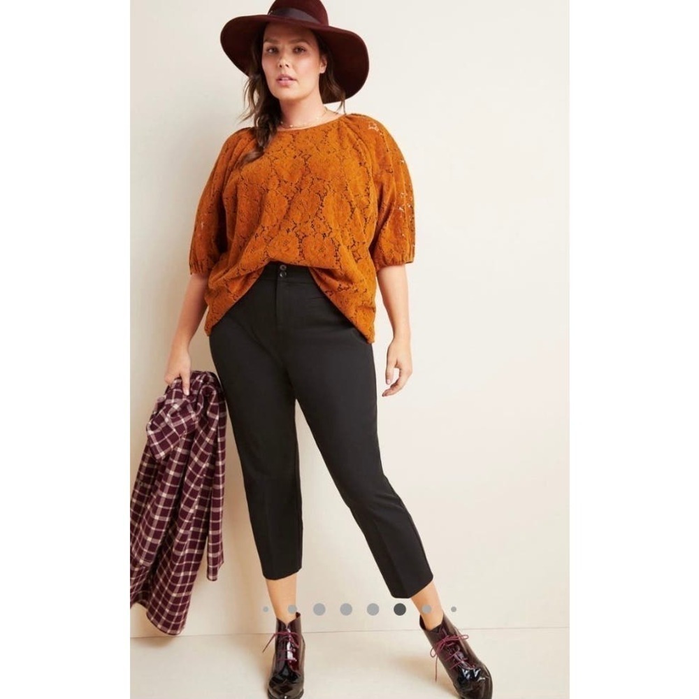 Anthropologie Essential Slim Cropped Trouser Pant DARK GREEN Size 12